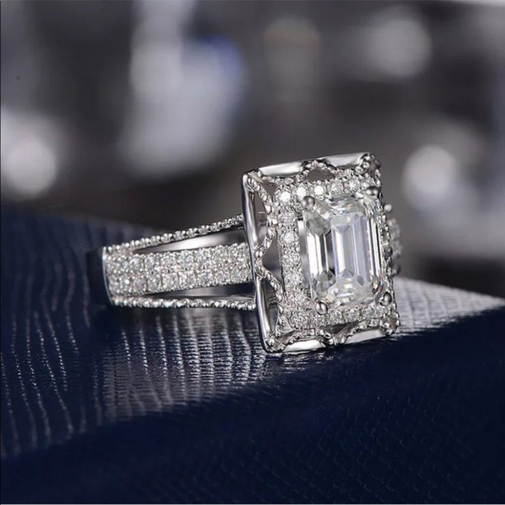 New S 925 white halo diamonds sparkly ring #89 - Picture 6 of 7